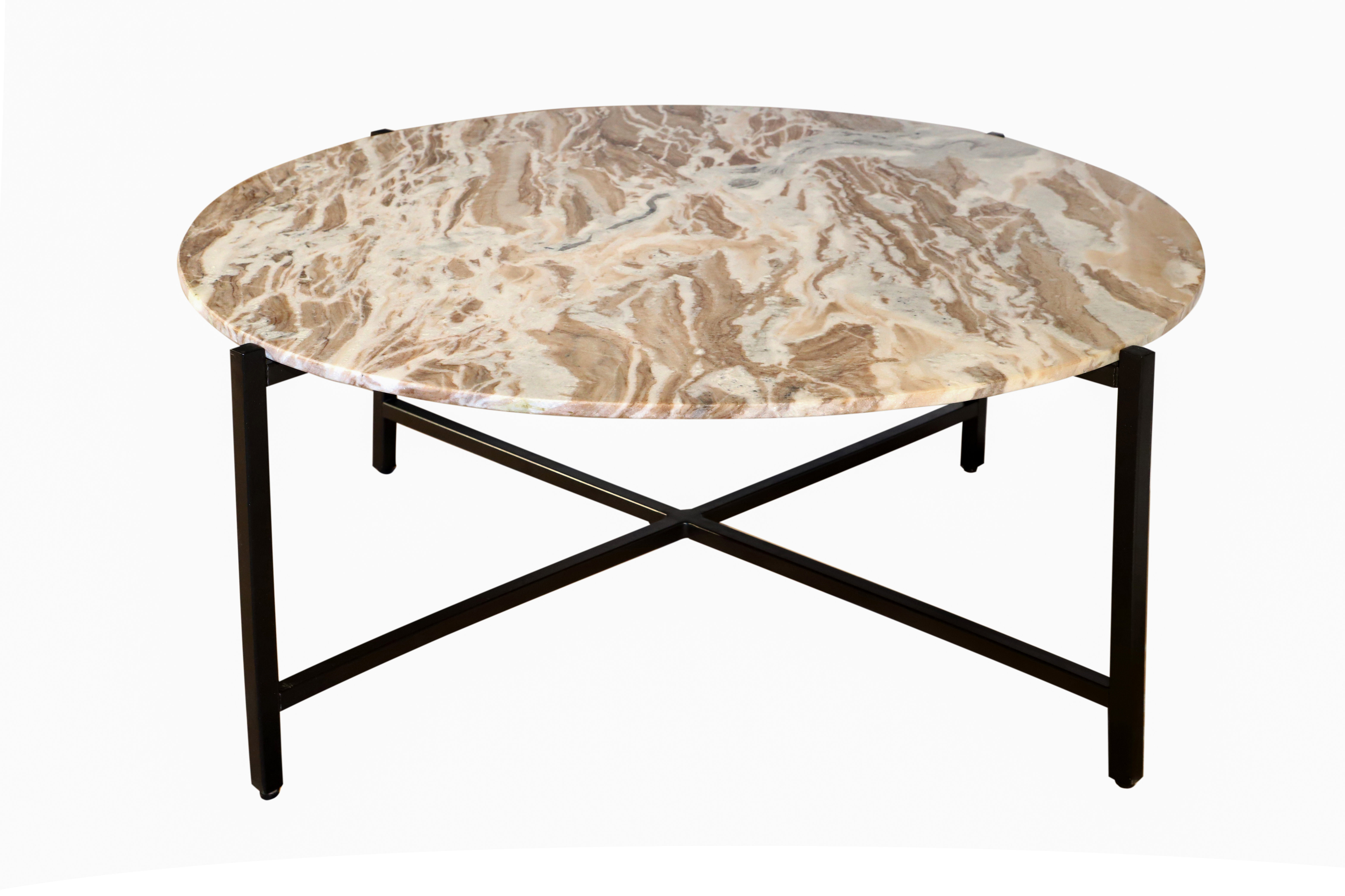 Ivy Bronx Brown Marble Coffee Table with Metallic Grey Metal Frame (17 ...